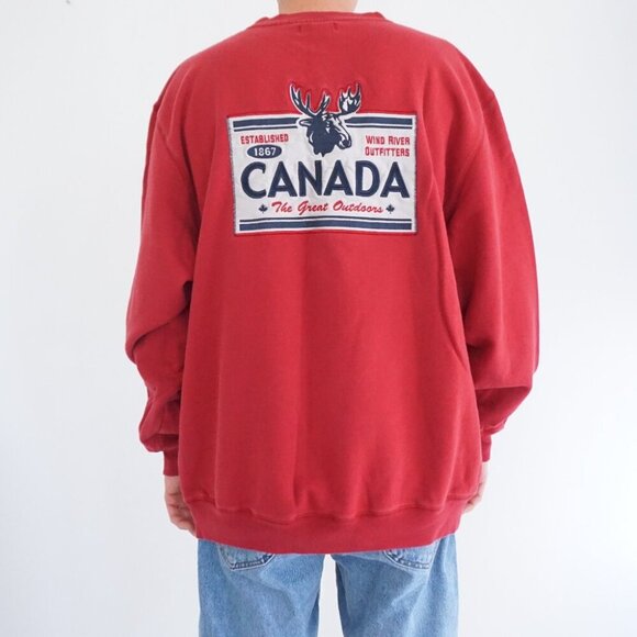 90S Wind River Outfitters Canada Embroidered Moose Red 100% Cotton Crewneck XXL - Picture 1 of 9